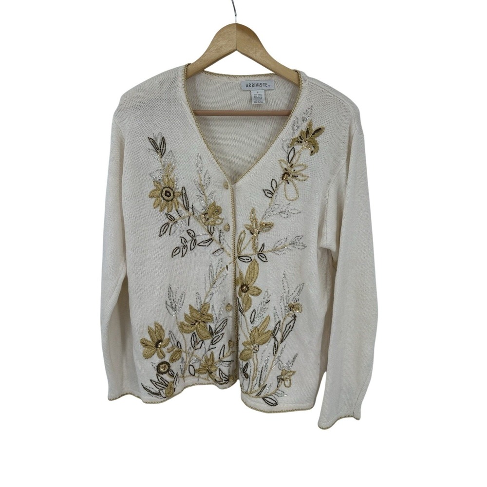 Arriviste Vintage Sweater Womens L Cottagecore Grandma Floral Granny Classic
